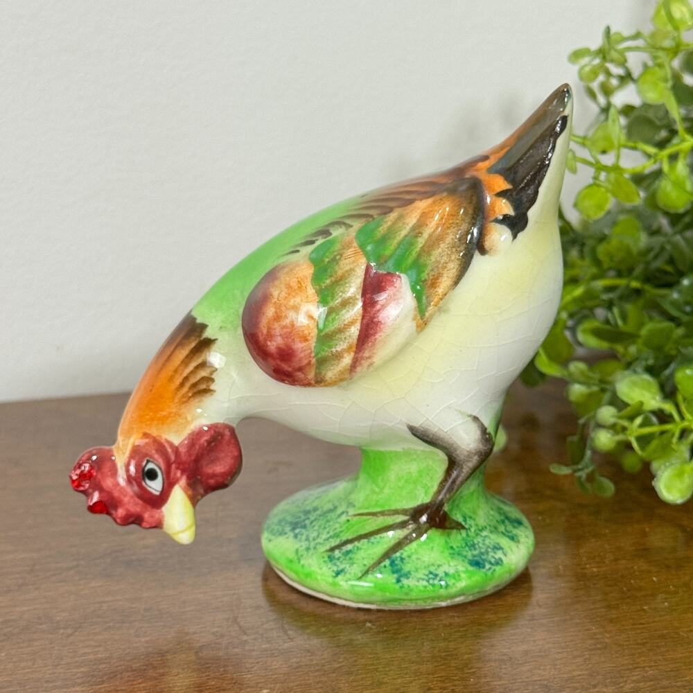Vintage Torii Japan Porcelain Figurine Hand Painted Hen Chicken 3” 1930s 1940s